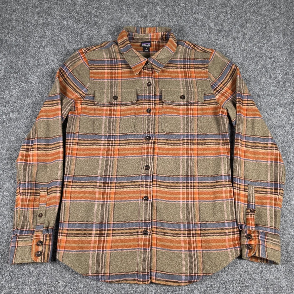 Patagonia Fjord Flannel Shirt Womens S Green Orange Plaid Organic Cotton 53916 - Picture 2 of 8